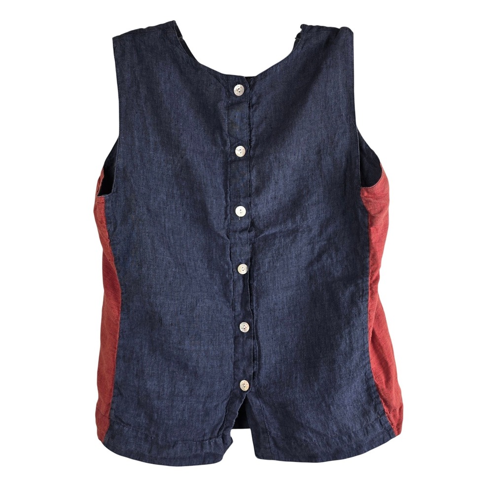 Richards Brazil 100% Linen Colorblock Tank Top Navy Blue Rust Red Medium